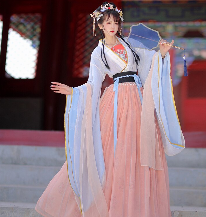 Guyuefang Summer 3 Colors Full Set Weijin Dynasty Folk Dance Blue Princess Hanfu Dress For Women Chinese Traditional Costume